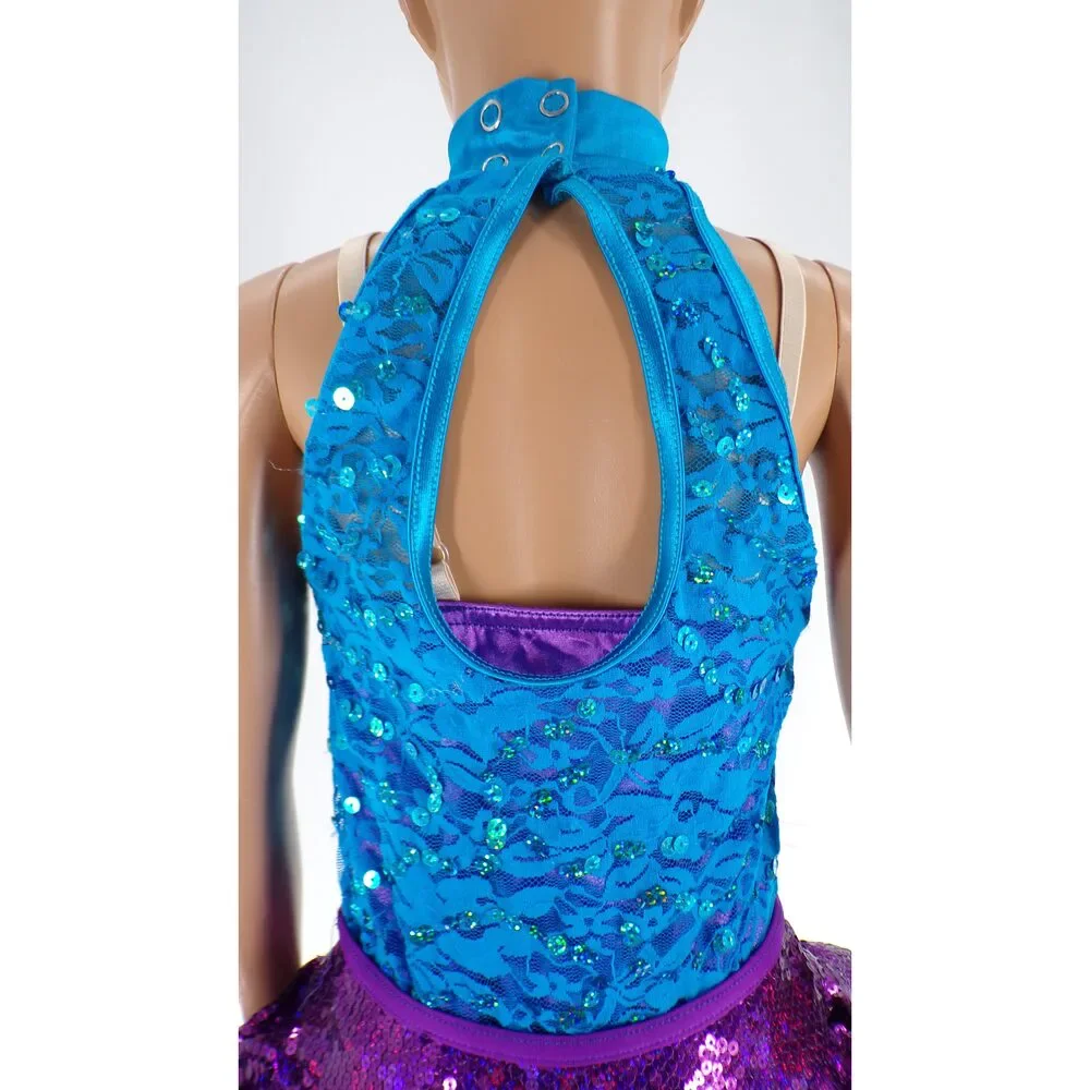 Pre-Owned Dance Costume Weissman 9720 Large Child Turquoise Jazz
